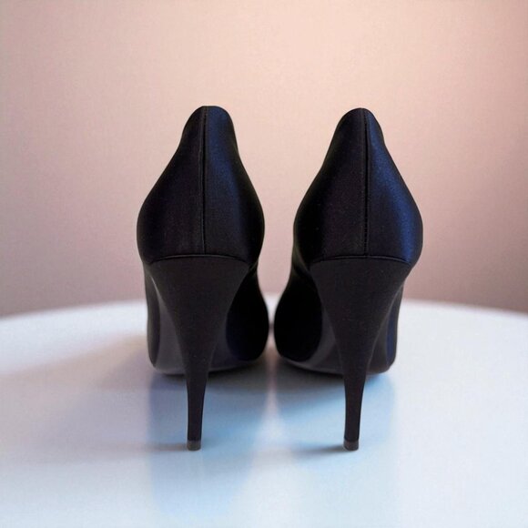 NIB Authentic Saint Laurent Black Frankly 115 Satin Peep Pump Sandals - Picture 13 of 16